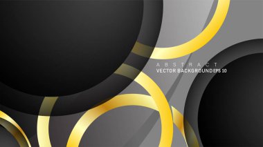 Metin ve arka plan tasarımı için siyah boşluk dairelerinde altın yüzük renk degradeleriyle örtüşen vektör arka plan tasarımı