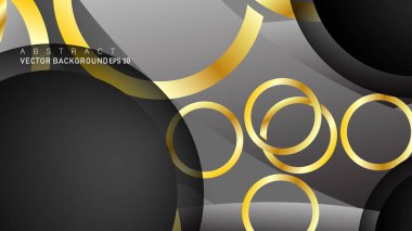 Metin ve arka plan tasarımı için siyah boşluk dairelerinde altın yüzük renk degradeleriyle örtüşen vektör arka plan tasarımı