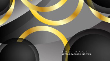 Metin ve arka plan tasarımı için siyah boşluk dairelerinde altın yüzük renk degradeleriyle örtüşen vektör arka plan tasarımı