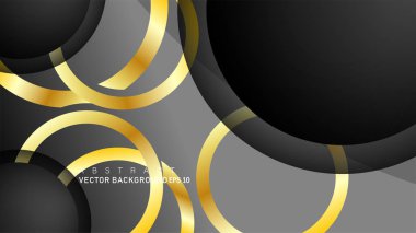 Metin ve arka plan tasarımı için siyah boşluk dairelerinde altın yüzük renk degradeleriyle örtüşen vektör arka plan tasarımı