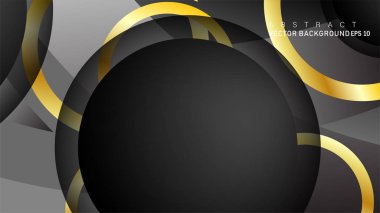 Metin ve arka plan tasarımı için siyah boşluk dairelerinde altın yüzük renk degradeleriyle örtüşen vektör arka plan tasarımı