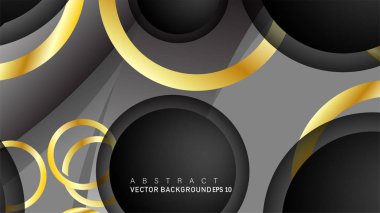 Metin ve arka plan tasarımı için siyah boşluk dairelerinde altın yüzük renk degradeleriyle örtüşen vektör arka plan tasarımı
