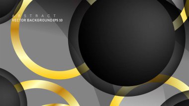 Metin ve arka plan tasarımı için siyah boşluk dairelerinde altın yüzük renk degradeleriyle örtüşen vektör arka plan tasarımı