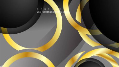 Metin ve arka plan tasarımı için siyah boşluk dairelerinde altın yüzük renk degradeleriyle örtüşen vektör arka plan tasarımı