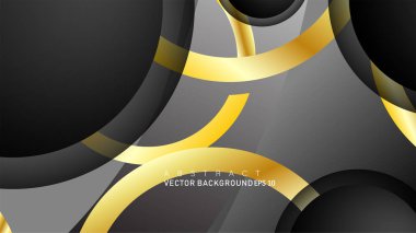 Metin ve arka plan tasarımı için siyah boşluk dairelerinde altın yüzük renk degradeleriyle örtüşen vektör arka plan tasarımı