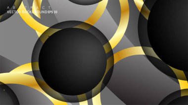 Metin ve arka plan tasarımı için siyah boşluk dairelerinde altın yüzük renk degradeleriyle örtüşen vektör arka plan tasarımı