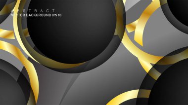 Metin ve arka plan tasarımı için siyah boşluk dairelerinde altın yüzük renk degradeleriyle örtüşen vektör arka plan tasarımı