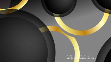 Metin ve arka plan tasarımı için siyah boşluk dairelerinde altın yüzük renk degradeleriyle örtüşen vektör arka plan tasarımı