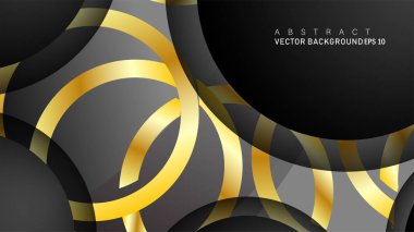 Metin ve arka plan tasarımı için siyah boşluk dairelerinde altın yüzük renk degradeleriyle örtüşen vektör arka plan tasarımı