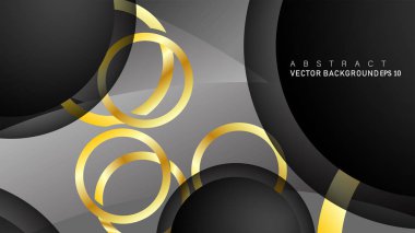 Metin ve arka plan tasarımı için siyah boşluk dairelerinde altın yüzük renk degradeleriyle örtüşen vektör arka plan tasarımı