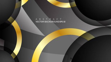Metin ve arka plan tasarımı için siyah boşluk dairelerinde altın yüzük renk degradeleriyle örtüşen vektör arka plan tasarımı