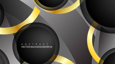 Metin ve arka plan tasarımı için siyah boşluk dairelerinde altın yüzük renk degradeleriyle örtüşen vektör arka plan tasarımı