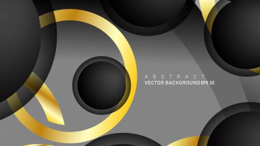 Metin ve arka plan tasarımı için siyah boşluk dairelerinde altın yüzük renk degradeleriyle örtüşen vektör arka plan tasarımı