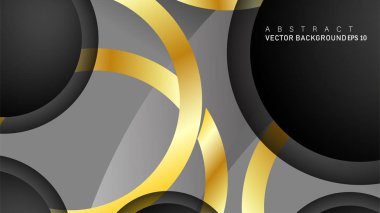 Metin ve arka plan tasarımı için siyah boşluk dairelerinde altın yüzük renk degradeleriyle örtüşen vektör arka plan tasarımı