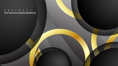 Metin ve arka plan tasarımı için siyah boşluk dairelerinde altın yüzük renk degradeleriyle örtüşen vektör arka plan tasarımı