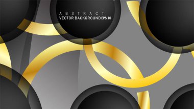Metin ve arka plan tasarımı için siyah boşluk dairelerinde altın yüzük renk degradeleriyle örtüşen vektör arka plan tasarımı