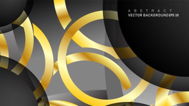 Metin ve arka plan tasarımı için siyah boşluk dairelerinde altın yüzük renk degradeleriyle örtüşen vektör arka plan tasarımı