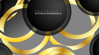 Metin ve arka plan tasarımı için siyah boşluk dairelerinde altın yüzük renk degradeleriyle örtüşen vektör arka plan tasarımı