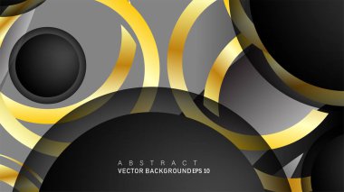 Metin ve arka plan tasarımı için siyah boşluk dairelerinde altın yüzük renk degradeleriyle örtüşen vektör arka plan tasarımı