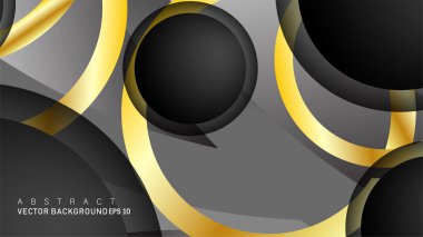 Metin ve arka plan tasarımı için siyah boşluk dairelerinde altın yüzük renk degradeleriyle örtüşen vektör arka plan tasarımı