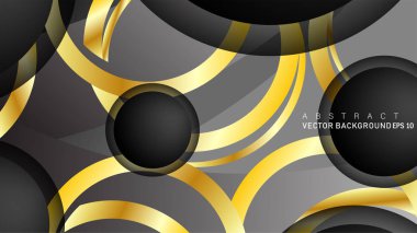 Metin ve arka plan tasarımı için siyah boşluk dairelerinde altın yüzük renk degradeleriyle örtüşen vektör arka plan tasarımı