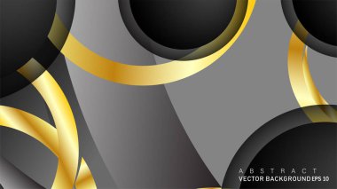 Metin ve arka plan tasarımı için siyah boşluk dairelerinde altın yüzük renk degradeleriyle örtüşen vektör arka plan tasarımı