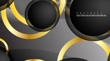 Metin ve arka plan tasarımı için siyah boşluk dairelerinde altın yüzük renk degradeleriyle örtüşen vektör arka plan tasarımı