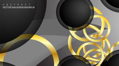 Metin ve arka plan tasarımı için siyah boşluk dairelerinde altın yüzük renk degradeleriyle örtüşen vektör arka plan tasarımı