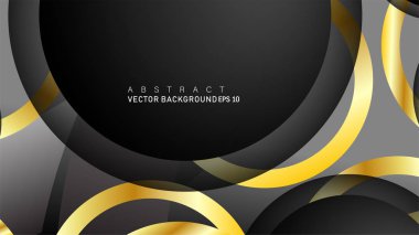 Metin ve arka plan tasarımı için siyah boşluk dairelerinde altın yüzük renk degradeleriyle örtüşen vektör arka plan tasarımı