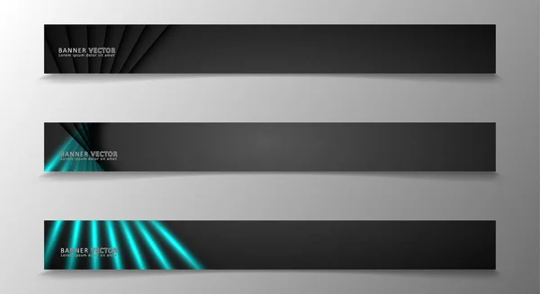 Banner collection, vector background with glowing neon blue stripes in a dark room. — Stock Vector