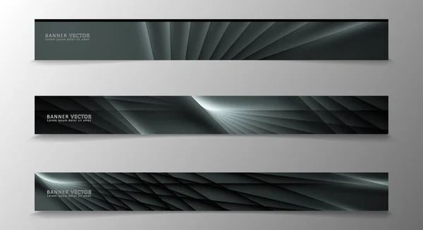 Banner collectie, Vector achtergrond met gloeiende neon grijze strepen in een donkere kamer. — Stockvector