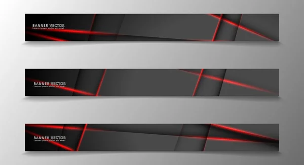 Banner Collection, vektor bakgrund med glödande neonröda ränder i ett mörkt rum. — Stock vektor