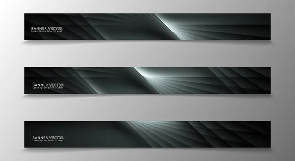 Collection de bannières, fond vectoriel avec rayures gris fluo dans une pièce sombre . — Image vectorielle