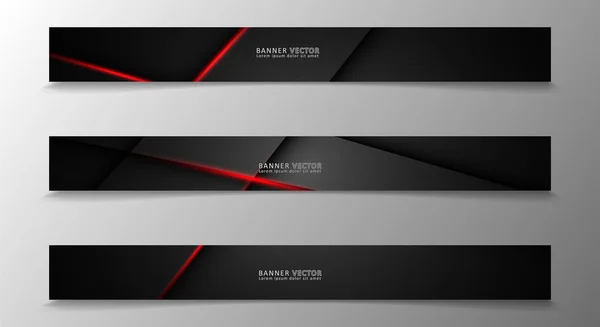 Banner collection, vector background with glowing neon red stripes in a dark room. — Stock Vector