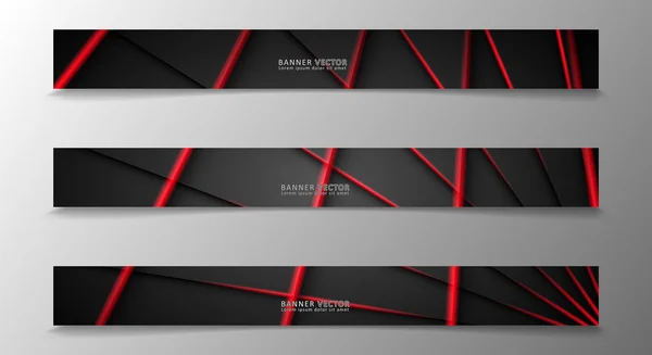 Banner collection, vector background with glowing neon red stripes in a dark room. — Stock Vector