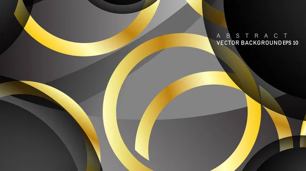 Desain latar belakang vektor yang tumpang tindih dengan gradien warna cincin emas pada lingkaran ruang hitam untuk desain teks dan latar belakang - Stok Vektor