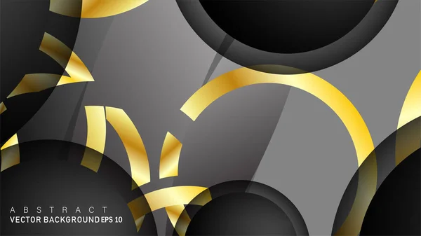 Vektor-Hintergrunddesign, das sich bei Text- und Hintergrunddesign mit Farbverläufen des Goldrings auf schwarzen Leerzeichen überlappt — Stockvektor