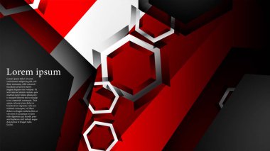 Vektör altıgen örtüşmeleri ve arka plan için kırmızı renk, metin için alan