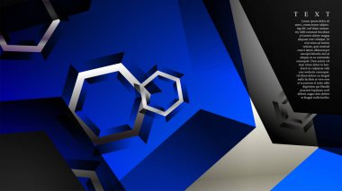 Vektör altıgen örtüşmeleri ve arka plan için mavi renk, metin için alan