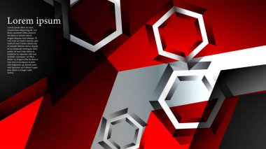 Vektör altıgen örtüşmeleri ve arka plan için kırmızı renk, metin için alan
