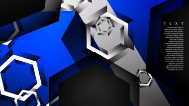 Vektör altıgen örtüşmeleri ve arka plan için mavi renk, metin için alan