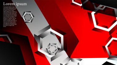 Vektör altıgen örtüşmeleri ve arka plan için kırmızı renk, metin için alan