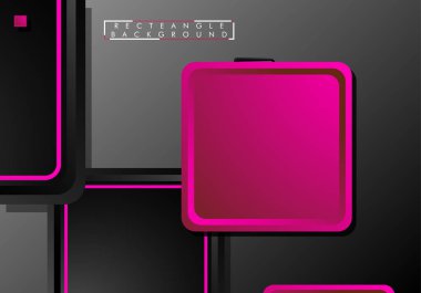 Siyah ve pembe neon kareler soyut hi-tech arka plan. Vektör geometrik tasarım