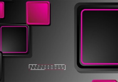 Siyah ve pembe neon kareler soyut hi-tech arka plan. Vektör geometrik tasarım