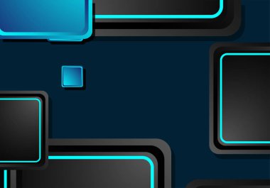 Siyah ve mavi neon kareler soyut yüksek teknoloji arkaplanı. Vektör geometrik tasarımı