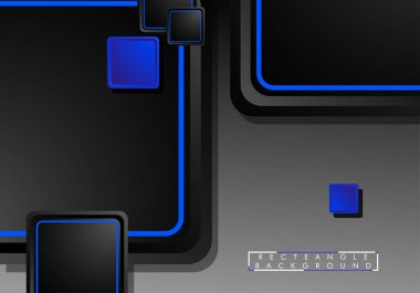 Siyah ve mavi neon kareler soyut yüksek teknoloji arkaplanı. Vektör geometrik tasarımı
