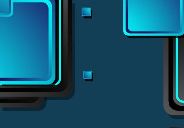 Siyah ve mavi neon kareler soyut yüksek teknoloji arkaplanı. Vektör geometrik tasarımı