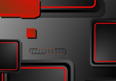 Siyah ve kırmızı neon kareler soyut hi-tech arka plan. Vektör geometrik tasarım