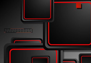 Siyah ve kırmızı neon kareler soyut hi-tech arka plan. Vektör geometrik tasarım