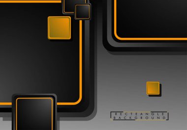 Siyah ve turuncu neon kareler soyut hi-tech arka plan. Vektör geometrik tasarım